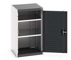 Heavy Duty Bott cubio cupboard with perfo panel lined hinged doors. 525mm wide x 525mm deep x 900mm high with 2 x100kg capacity shelves.... Bott Tool Storage Cupboards for workshops with Shelves and or Perfo Doors